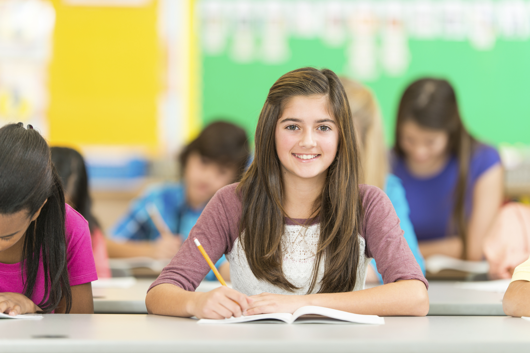 Elementary school students in their classroom.